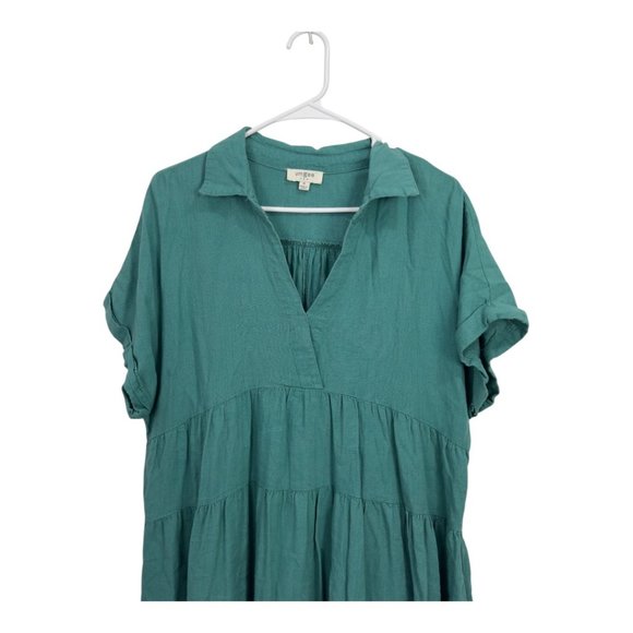 Umgee Womens Green Tiered Linen Blend Short Sleeve Tunic Dress Size M - Picture 9 of 10